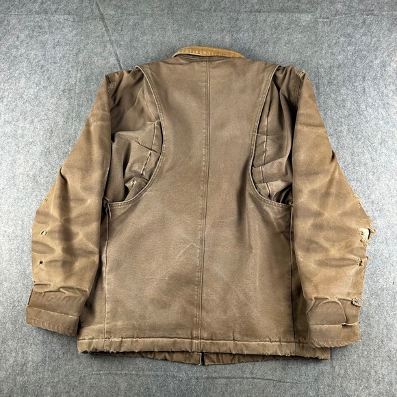 Canvas Barn Chore Jacket Quilt Lined Brown Work Thrash Distress Small OVERSIZED - Picture 3 of 16